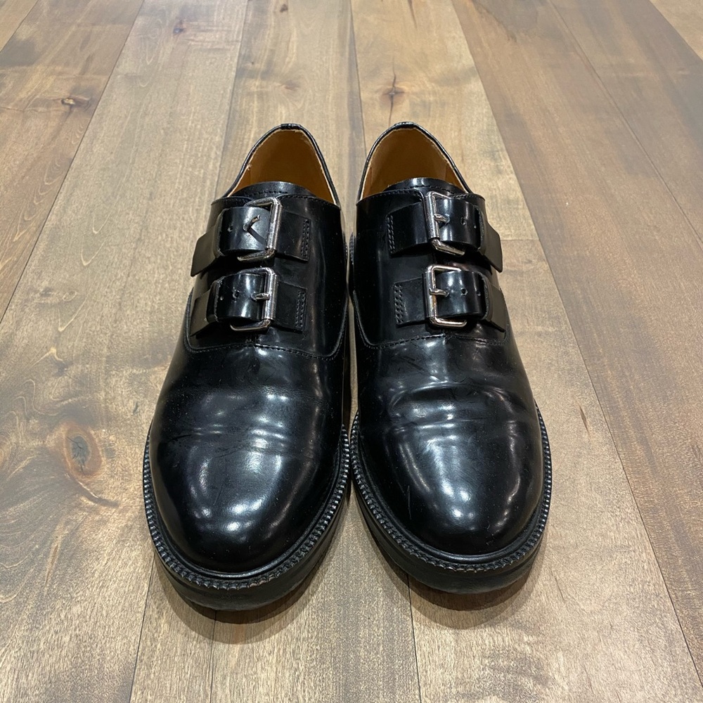 Black Leather Buckle Oxfords